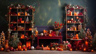 Vibrant Christmas backdrop, seasonal colors, warmth