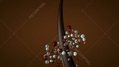 Hair close-up surrounded by molecules