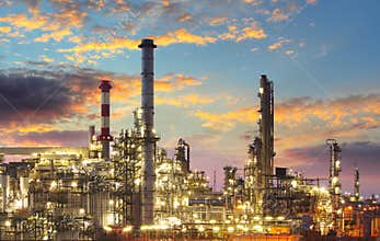 Oil and gas refinery at twilight