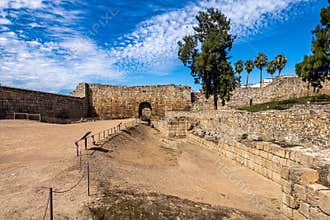 Arab Fortress Alcazaba near Guadiana river in Merida, Spain