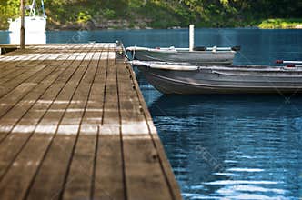 Aluminum Fishing Boats at Wood Dock