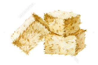 Hay block watercolor illustration. Hand drawn straw blocks on white background. Farm animals dry grass food storage