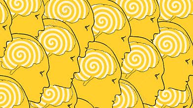 Human heads with rotating spirals