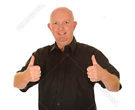 Bald man with thumbs up
