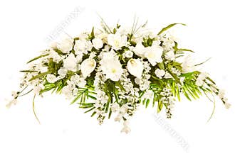 Silk casket cover funeral floral arrangement