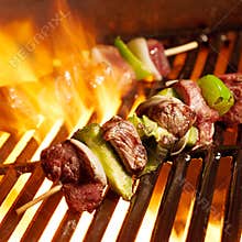 Beef shish kabobs on the grill