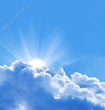 Blue sky with sun and clouds