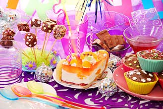 Birthday party table with sweets for child