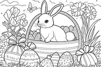 Coloring for kids. Printable coloring page. Easter. School. Hobby. Landscape format. White background