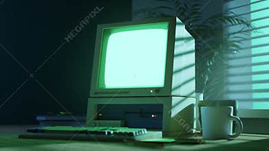 A classic 90s beige personal home computer office setup.