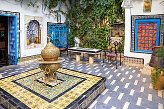 Courtyard at Sidi Bou Said, Tunis, Tunisia