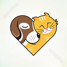 Cat and dog embrace love