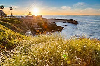 Sunset at La Jolla cove coastline
