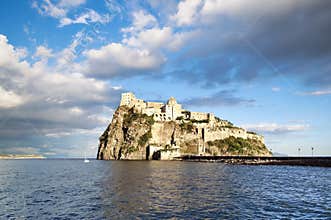 Aragonese castle in sunset light, Ischia island - Italy