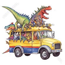 Dinosaur School bus Student Watercolor Sublimation Clipart