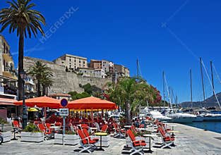 Colorful harbor with citadel, Calvi, Corsica