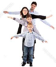 Happy smiling family four having fun
