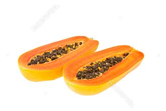 Papayas on white background