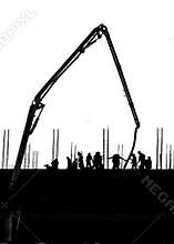 Silhouette labor working on building