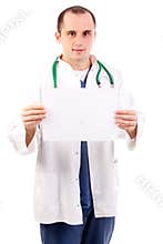 Medical doctor holding a banner