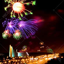 Fireworks above city