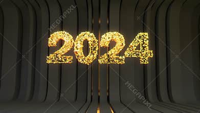 Happy new year 2024 in gold and gray