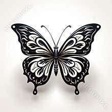 Black And White Butterfly Silhouette On Clean White Background