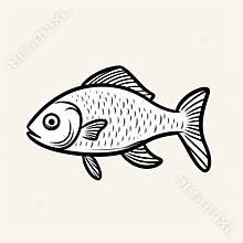 Simple Line Work Fish Drawing On Beige Background