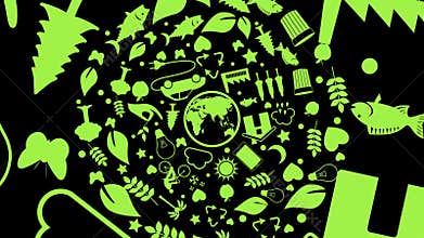 Green ecology and environment icons in circle