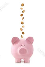 Piggy Bank with Falling Coins