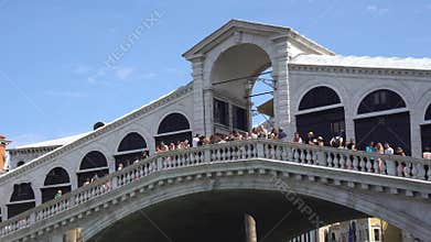 View of the famous Rialto Bridge in Venice, Italy, an enchanting charm of this historic city in Italy