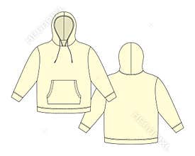 Hoodie template in cream color. Apparel hoody technical sketch mockup. Sweatshirt with hood, pockets