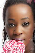 Pinky afro girl whit lollipop