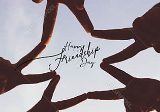 Happy friendship day with friends hand making star in the sky showing the friends bond banner card poster greeting