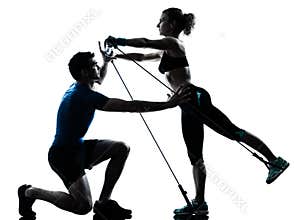 Man woman exercising gymstick workout fitness