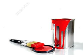 Messy red paint supplies