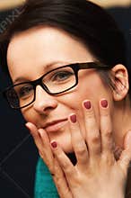 Happy woman wearing glasses