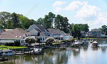 Rehoboth Beach, Delaware, U.S - August 13, 2022 - The luxury waterfront homes by the bay in the summer