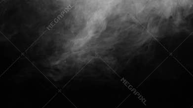 Fog Atmosphere Side in Slow Motion on Dark Backdrop. Realistic Atmospheric Gray Smoke on Black Background.