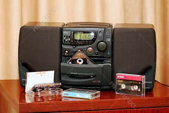 Tape recorder with audio cassettes from the 90s