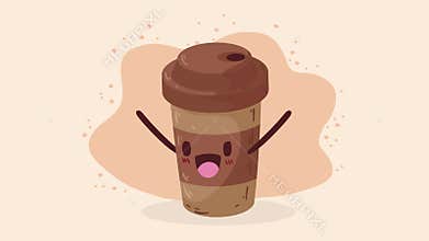coffee in take away pot kawaii animation
