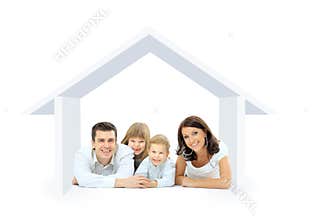 Happy family in a house