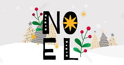 Animation of noel text with christmas trees