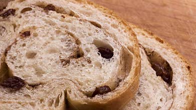 Slices of homemade cinnamon, brown sugar, raisin bread
