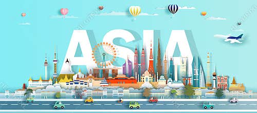 Landmark Asia travel with city downtown architecture skyline in asian