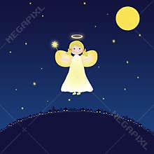 Angel and Moon. Christmas card.