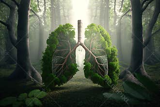 Human lungs in the forest. Generative AI. Nature background