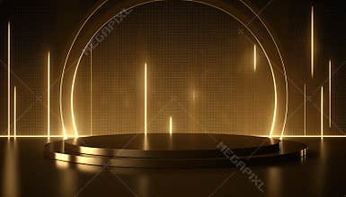 Golden light lines scene with circle premium podium for your display.