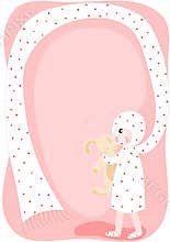 Girl with toy rabbit and scarf invitation card