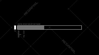Cyberpunk style loading bar animation with glitches, noise, artifacts.